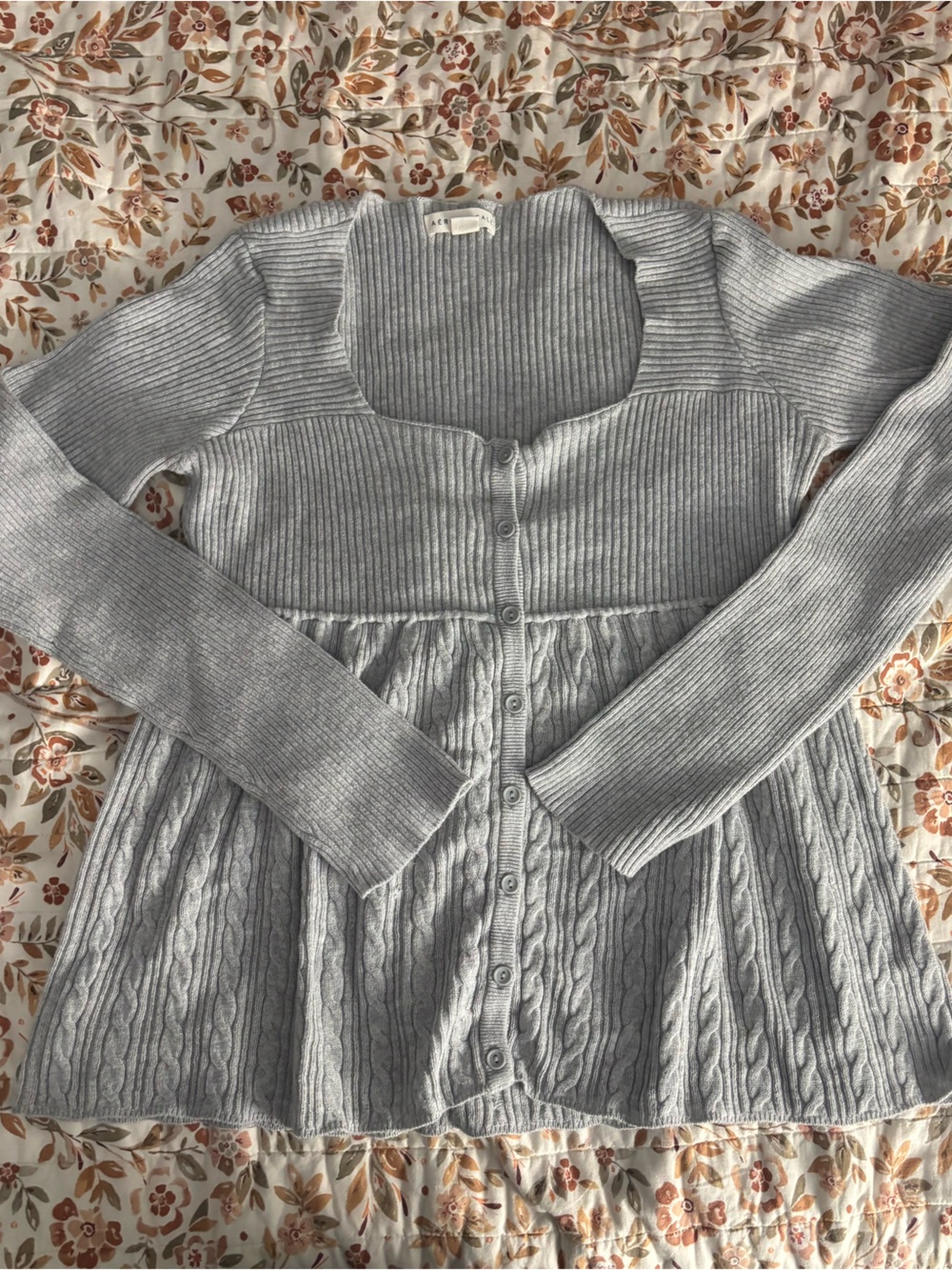 Aeropostale Light Gray Cable & Rib Knit Babydoll Top